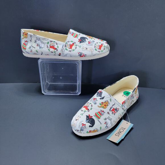 (NEW) TOMS Belmont Holiday Cats Print Ortholite Flats - Picture 5 of 5